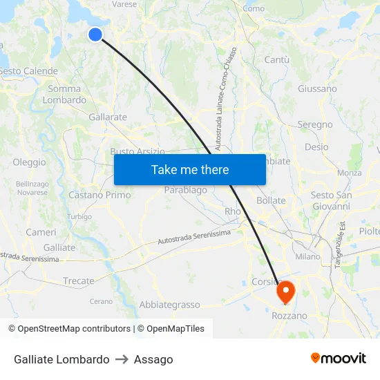 Galliate Lombardo to Assago map
