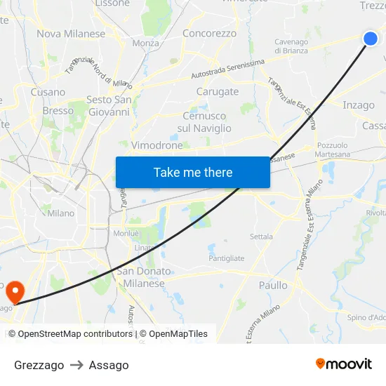 Grezzago to Assago map