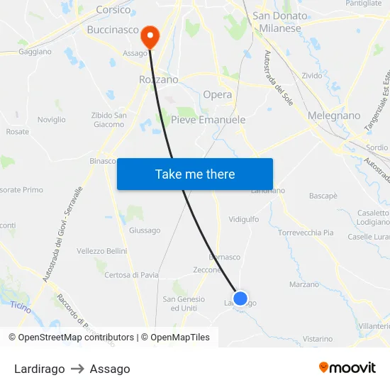 Lardirago to Assago map