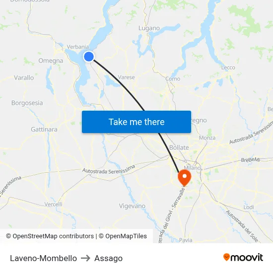 Laveno-Mombello to Assago map