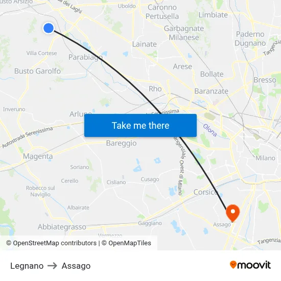 Legnano to Assago map