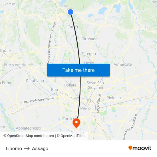 Lipomo to Assago map