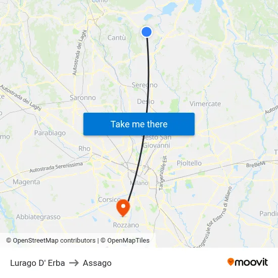 Lurago d'Erba to Assago map