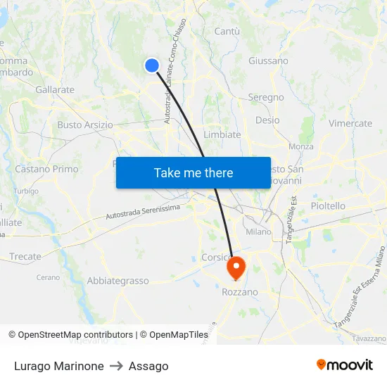 Lurago Marinone to Assago map