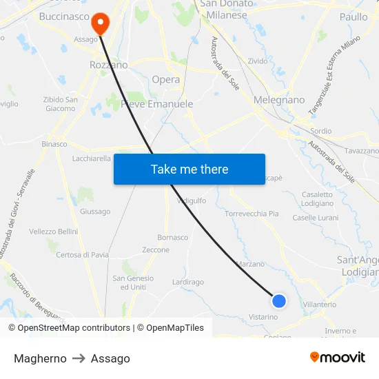Magherno to Assago map