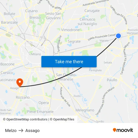 Melzo to Assago map