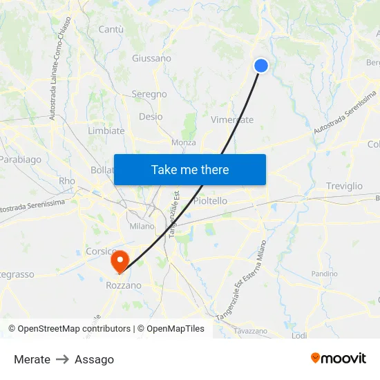 Merate to Assago map