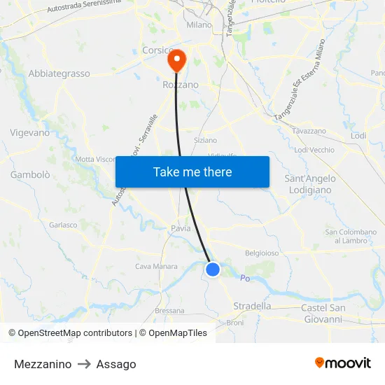 Mezzanino to Assago map