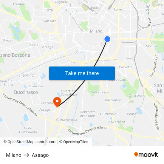 Milan to Assago map