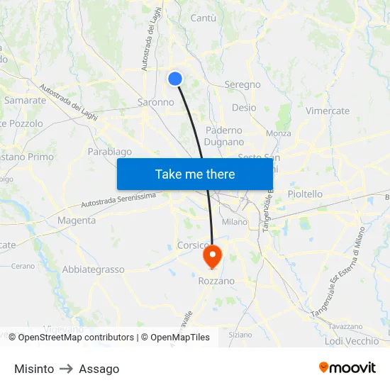 Misinto to Assago map