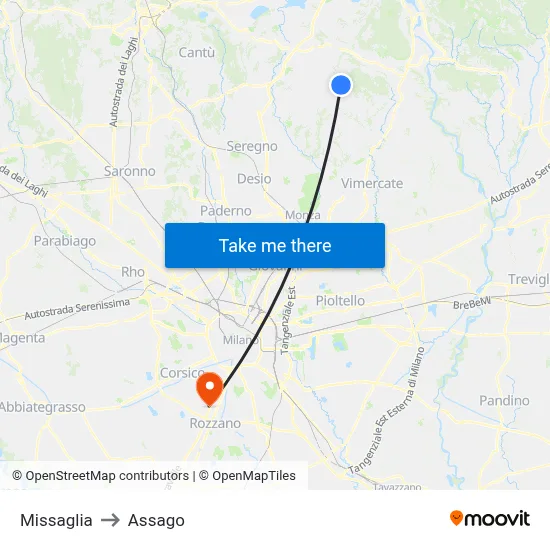 Missaglia to Assago map