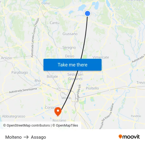 Molteno to Assago map