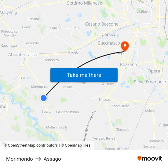 Morimondo to Assago map