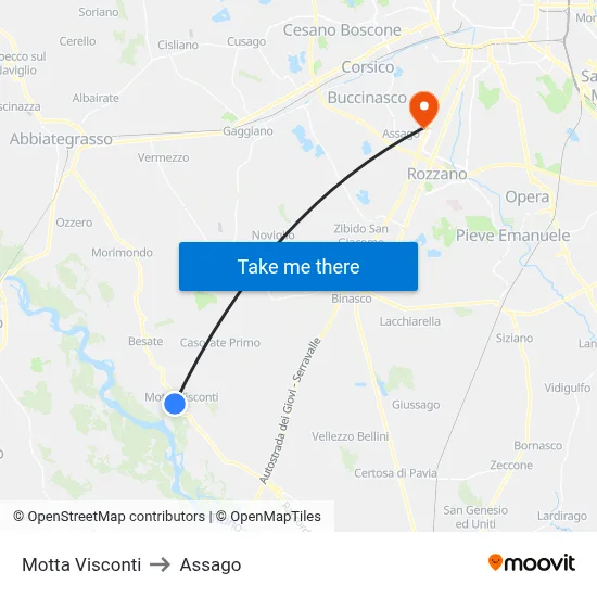 Motta Visconti to Assago map