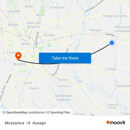 Mozzanica to Assago map
