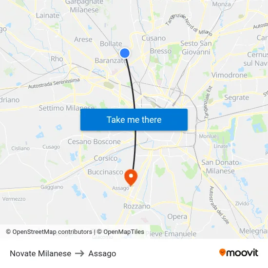 Novate Milanese to Assago map