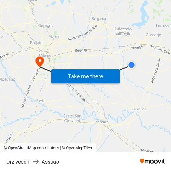 Orzivecchi to Assago map