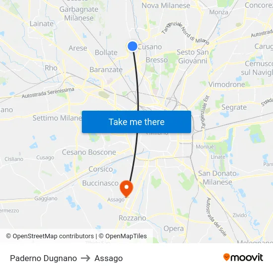 Paderno Dugnano to Assago map