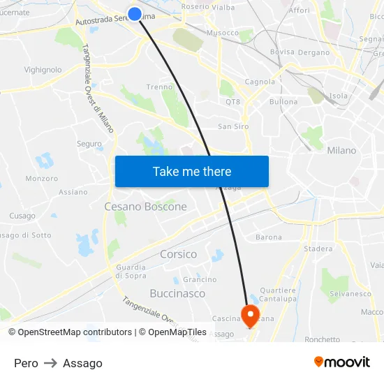 Pero to Assago map