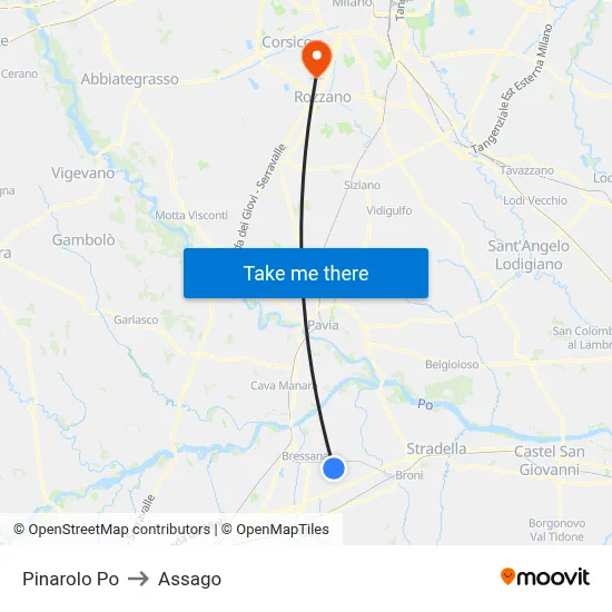 Pinarolo Po to Assago map