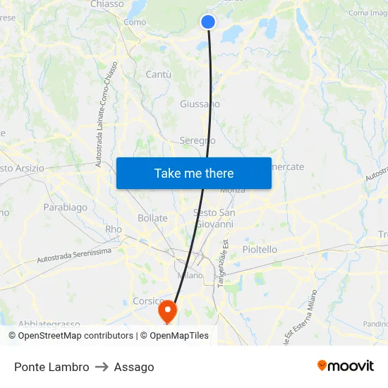 Ponte Lambro to Assago map