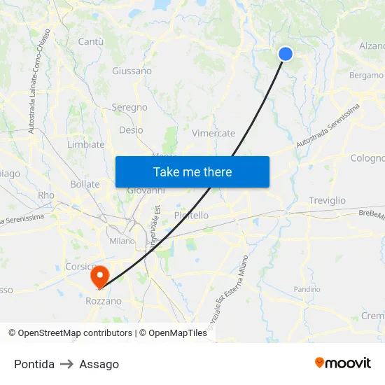 Pontida to Assago map