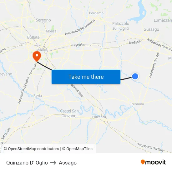 Quinzano D' Oglio to Assago map