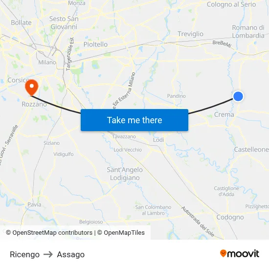 Ricengo to Assago map