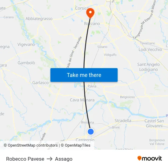 Robecco Pavese to Assago map