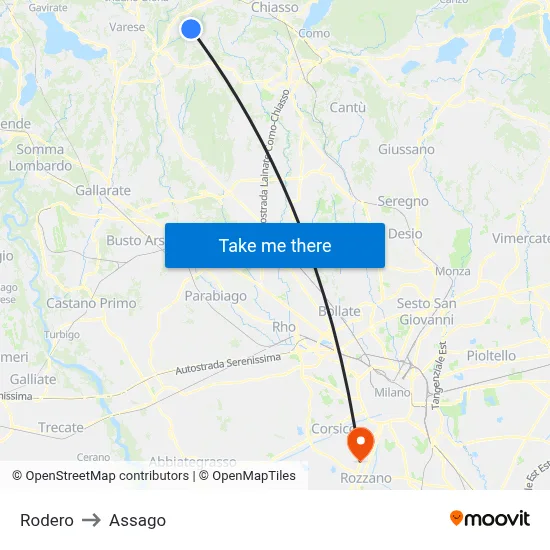 Rodero to Assago map