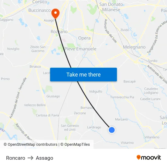 Roncaro to Assago map