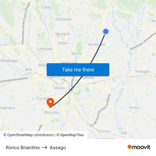 Ronco Briantino to Assago map