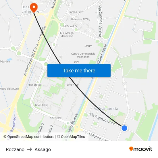 Rozzano to Assago map