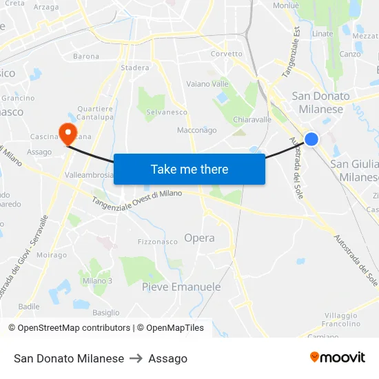 San Donato Milanese to Assago map