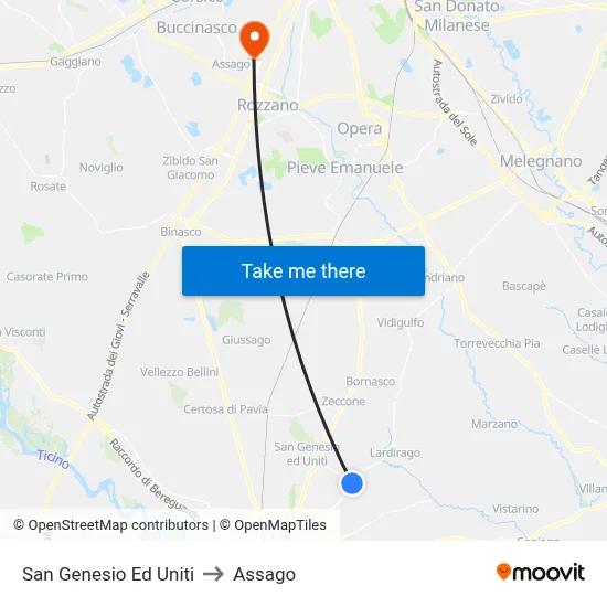 San Genesio Ed Uniti to Assago map