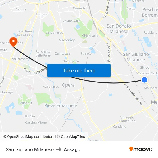 San Giuliano Milanese to Assago map