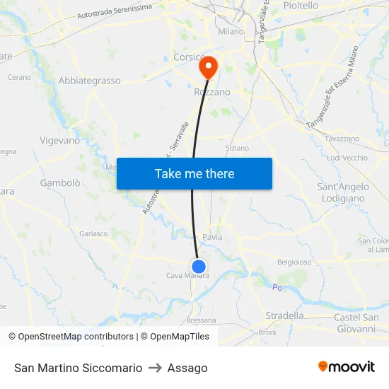 San Martino Siccomario to Assago map