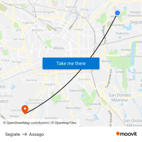 Segrate to Assago map