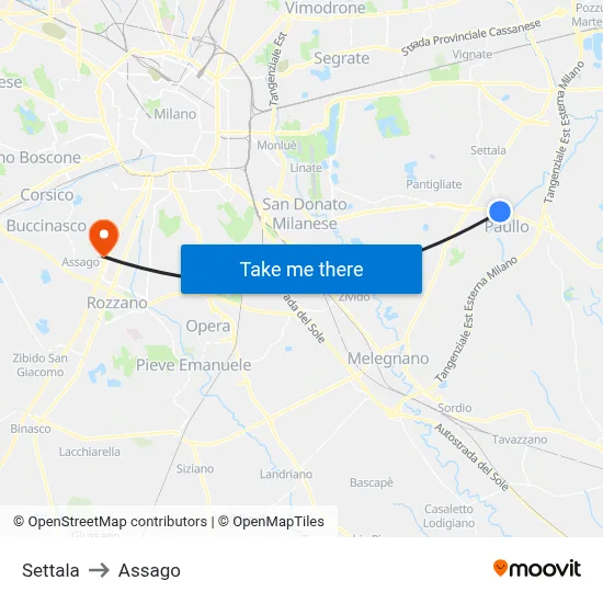 Settala to Assago map