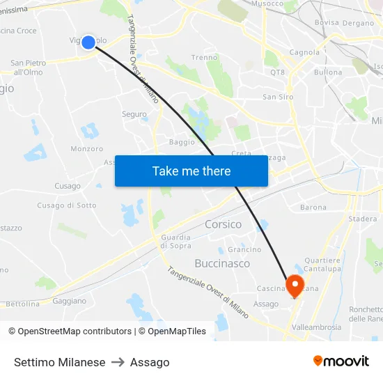 Settimo Milanese to Assago map