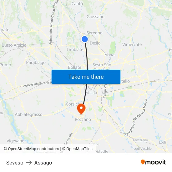 Seveso to Assago map