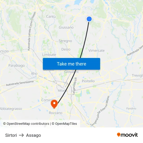 Sirtori to Assago map