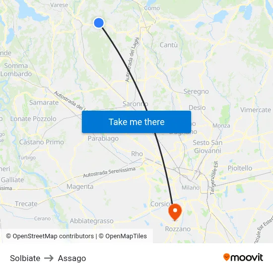 Solbiate to Assago map