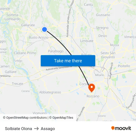 Solbiate Olona to Assago map