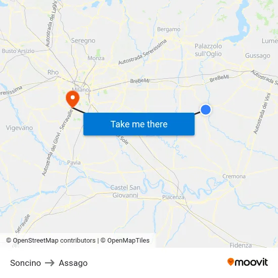 Soncino to Assago map