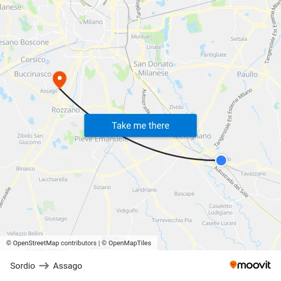 Sordio to Assago map