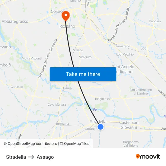 Stradella to Assago map