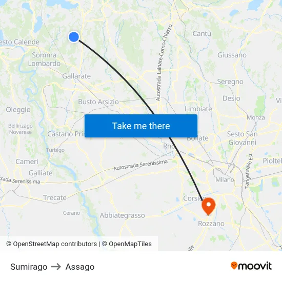 Sumirago to Assago map