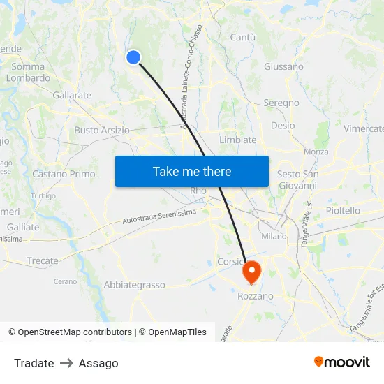 Tradate to Assago map