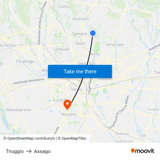 Triuggio to Assago map